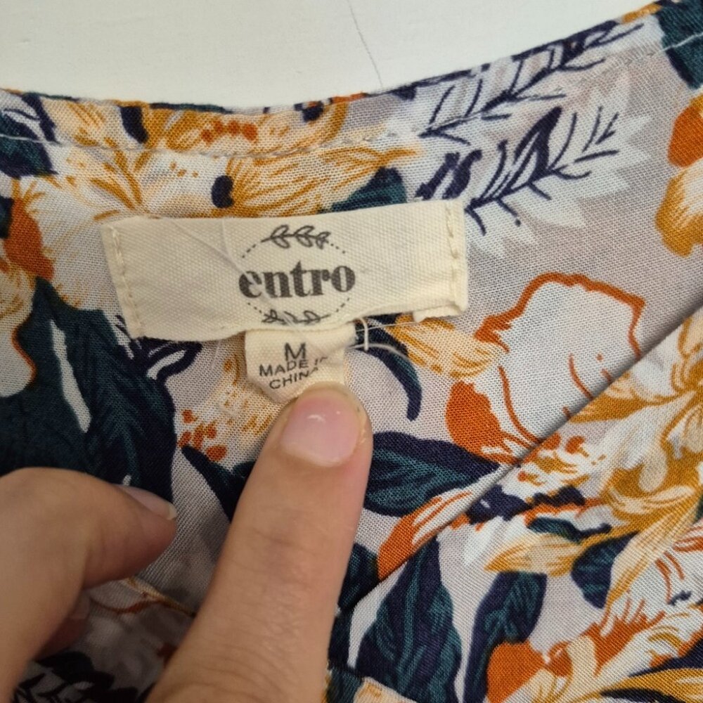 Floral Print 3/4 length Dress By Entro M Lightweight Flowy Womens Apparel - Picture 2 of 6